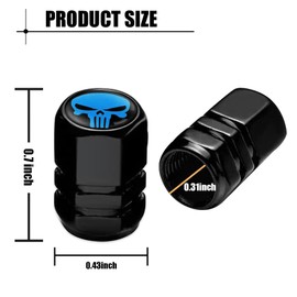Crynod 4 PCS Car Tire Valve Cap, Skull Metal Dust Sealing Valve Stem Cover, Universal for Most Cars (Blue & Black)