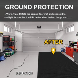 Kerty Garage Floor Mat 2.4mm Thickness PVC Garage Flooring Roll Diamond Plate Floor Mats for Garage, Workshop, Gym, Golf Cart Parking or Trailers (Black, 7.5 x 17 FT)