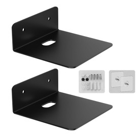 2 Stück Wandregal Ohne Bohren, 12 cm Wandregal Weiß Aus Kohlenstoffstahl, Mini Schwebendes Regal Metall mit Kabelloch, Floating Shelves mit Schrauben für Wohnzimmer Küche Badezimmer (Kohlenstoffstahl)