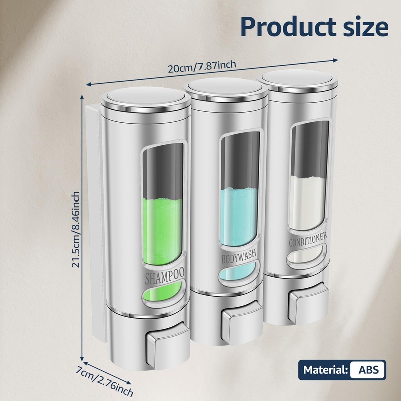 3 Chamber Shampoo Dispenser with Clear Window, Refillable Soap Dispenser