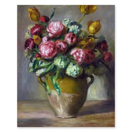 | Vase of Peonies, Vintage Renoir Print - Vibrant French Country Wall Art, Blossoming Peony Flower Decor, Opulent Still Life Art (Unframed 11x14 Print)
