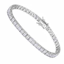 Kose 925 Sterling Silver Bracelets for Women and Men | Princess and Round Cut 3mm Cubiz Zironia Classic Tennis Bracelet | Size 6.5-8 inches (Princess, 6.75")