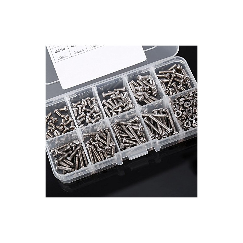 340pcs Tornillos Tuercas Pernos M3 Tornillos Tornillos de Acero Inoxidable