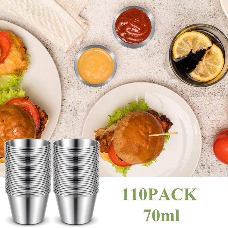 110 Pcs 1.5 oz Metal Ramekins Dipping Sauce Cups Stainless