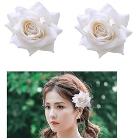 White Rose Flower Hair Clips for Women Rose Brooches Flower Hair Clip Rose Floral Brooch Pins for Women Roses Flowers Hair Barrette White Flower Hair Accessories 2 Pcs