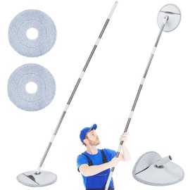 62 in Adjustable Wall Cleaner Mop 180° Rotatable Mops for Floor Cleaning with 2 Reusable Heads, Dust Mops Cleaning Mop for Floor Ceiling Baseboard Cleaning