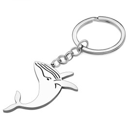OUSIO Stainless Steel 18K Gold Plated Cute Whale Keychain Ocean Lovers Trendy Wallet Car Backpack Key Ring For Women Gifts (Silver)