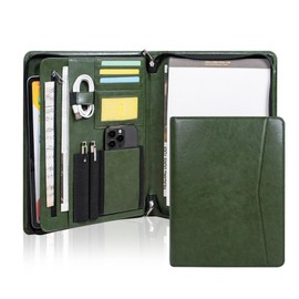 Business Portfolio Binder,Leather Portfolio,Portfolio Organizer,Leather Folder,Padfolio,File Folders，Portfolio Folder,Binder with clipboard,Office ornanziation (Green)