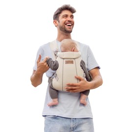 Jané Dual, ergonomische Babytrage, von Geburt bis 15 kg, 3 Positionen, atmungsaktiv und gepolstert, Beige