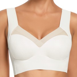 WOWENY Seamless Bras for Women Sleep Leisure Sports Yoga Bra Padded Wireless Thin Soft Comfy Pullover Tops Back Smoothing Comfort with Support (White, L)