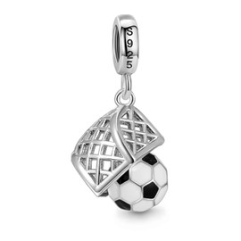 GNOCE Charm Bead Football Competition Shot Pendant Matching Snake Chain Bracelets / Necklace Jewellery Gift for Women Girls, Silver