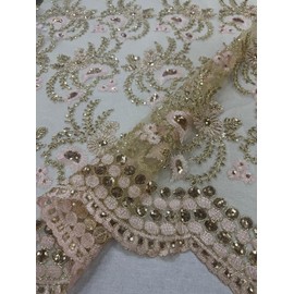 Sedona Designz 48"/50" Wide Corded Floral Lace Fabric with Sequins – Mesh Embroidered Prom & Bridal Fabric with Scalloped Edges, Elegant for Gowns, Décor & Crafts