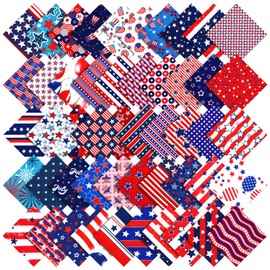 Irenare 100 Pcs 8 x 8 Inch Cotton Patriotic Fat Fabric 4th of July Fabric Bundle Squares Quilting Memorial Day American Flag Star Printed Material Sewing Patchwork Fabric for Independence Day Craft