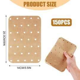 Dumhuts 150 Pieces Parchment Paper Sheets for Hot Air Fryers, 5.5 x 8 Inch, Non-Stick Perforated Paper, Baking Supplies for Hot Air Fryer and Oven