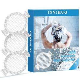 INVIHUG Disposable Shower Drain Hair Catcher Mesh Stickers, 25 Pack, Hair Catcher for Shower (White, 25pcs)