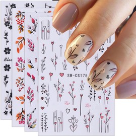 Fall Nail Art Stickers Leaf Nail Decals 6PCS Self-Adhesive Fall Flower Plant Sticker for Nails 3D Autumn Flower Floral Leaves Nail Stickers Nail Supplies Slider Decal for Women Nail Art Decorations
