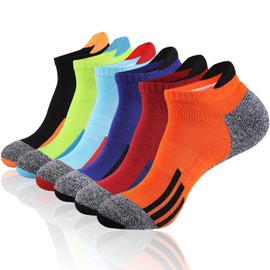 JOYNÉE Mens Ankle Athletic Sports Running Low Cut Socks for Men Cushion 6 Pairs,Colorful,Sock Size 10-13