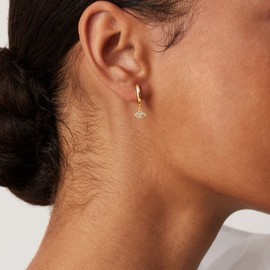 PAVOI 14K Yellow Gold Plated 925 Sterling Silver Post Huggie With Dangle | Small Gold Hinged Hoop Earrings For Women | Trendy Evil Eye Dangle Hoop Earrings | CZ Huggie Earrings