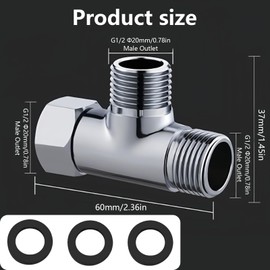 3 Way T Shape Adapter G1/2" Shower Diverter Valve with 3 Sealing Washers Brass T-Valve Device Hole for Faucet Shower Splitter Toilet Tank Handheld Bidet Sprayer Anti-Rust Universal Shower Component