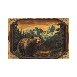 Arevigh Cabin Bear Placemats Set of 6 Washable Table Mats Rustic Wildlife Hunting Forest Mountain Heat-Resistant Cotton Linen Place Mats for Dining Table Kitchen Indoor Outdoor Party Holiday Decor