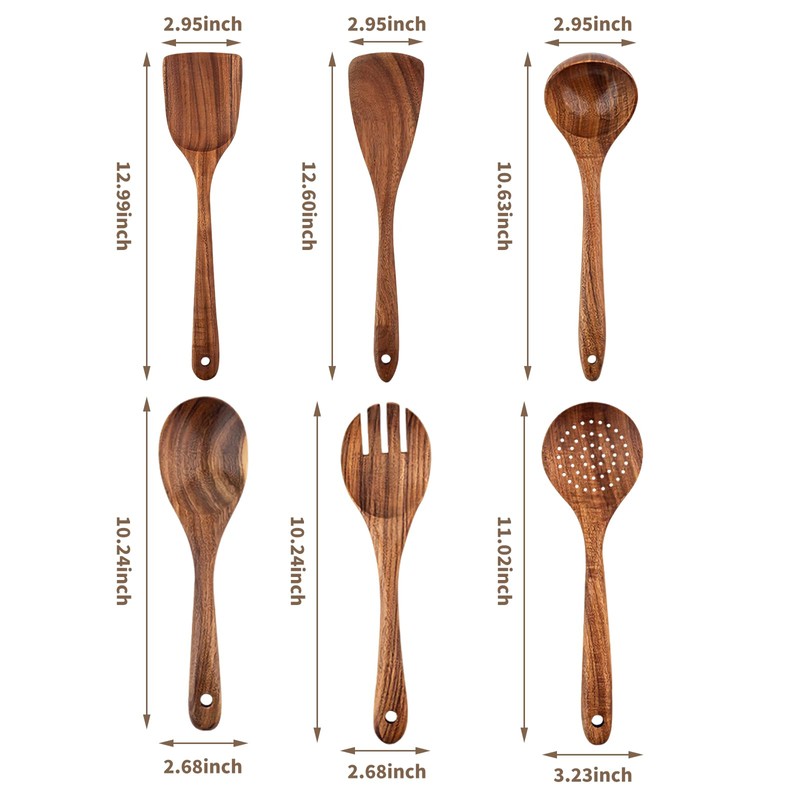 Natural Teak Wood Cooking Utensils, Wooden Spatula Set with Paddle,