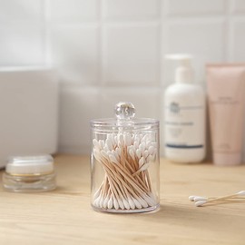 JIHUOO Clear Round Cotton Swab Holder Cotton Ball Container Cotton Pad Dispenser Bathroom Storage Canister Cotton Bud Organizer