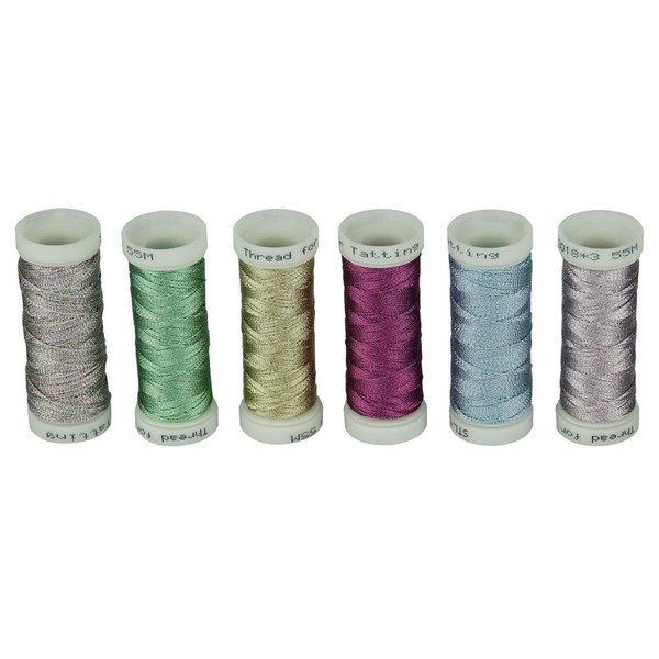(Set 2) - 6 Colours 3-Ply Metallic Tatting yarn 50