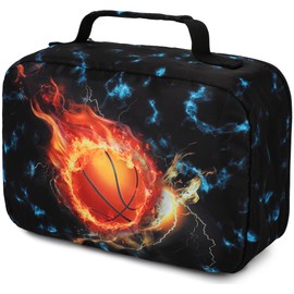 LEDAOU - Bolsa de almuerzo aislada para niños y niñas, bolsa de almuerzo reutilizable aislada para la escuela, picnic, senderismo y trabajo (baloncesto)