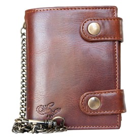 FLW Men's RFID Large Genuine Leather Biker's Wallet with Metal Chain to Hang Scorpion Embossed