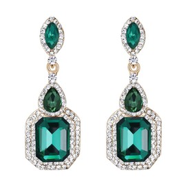 Clearine St Patricks Day Clip On Earrings Vintage Antique Crystal Diamante Non-Pierced Dangle Drop Wedding Bridal Statement Costume Earrings for Women Emerald Colour Gold-Tone