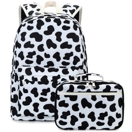 Octsky Kids Backpack for Girls Teens Elementary Middle School Bookbags Childs Back to School Bag with Lunch Box, White/Black, One Size