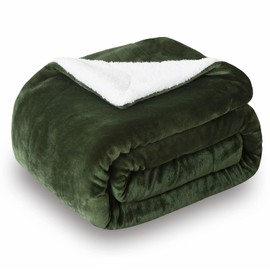 SOCHOW Sherpa Fleece Throw Blanket, Double-Sided Super Soft Luxurious Plush Blanket Twin Size 60 inchx80 inch, Olive Green