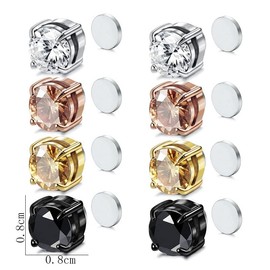 Airokiy 4 Pairs of Magnetic Stainless Steel Clip-On Earrings Women's Fashion Jewellery Cubic Zirconia Set Magnetic Stud Earrings, Acrylic, No Gemstone