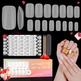 Saviland Nail Tips, Ultra Thin, 480 pcs, Sanded, Clear Matte Nail Tips Set, Natural Fit, 15 Sizes, For Beginners, Nail Length & DIY 02..
