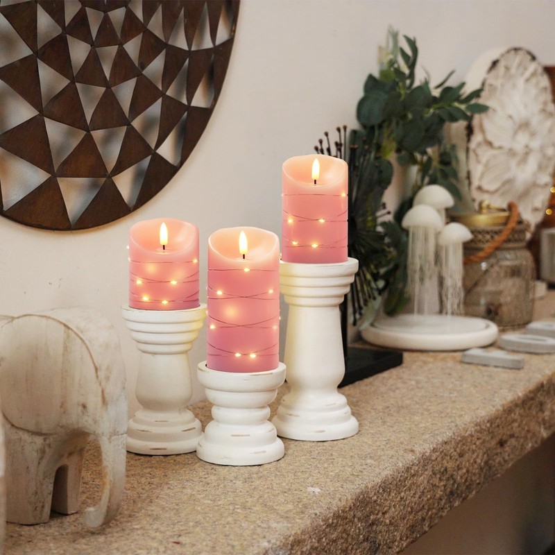 Homemory Flameless Candles with String Lights, 3 Pack Embedded Fairy