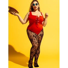 Fourluoo 6 Pairs Women Fishnet Stocking Black Floral Tight Legging Thigh High Stockings Lace Patterned Small Hole Waist Lace(S-M)