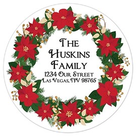 36 Christmas Stickers, Custom Christmas Address Labels, Christmas Wreath, Holiday Stickers, 2.5 inch round
