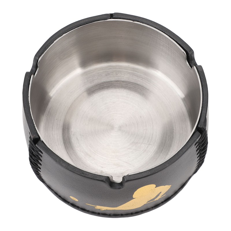 Cigar Ashtray Tabletop Round Stainless Steel Ash Tray PU Leather