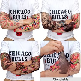 YARIEW Tattoo Sleeves for Men, 6Pcs Arm Sleeves Fake Tattoos Sleeves to Cover Arms Sun Protection Sleeves Tattoo Sleeve Covers Temporary Tattoo Sleeves for Men and Women (Set 4)