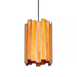 Wrlmfy Tiffany Pendant Lighting, 7" Brass Cylindrical Hanging Lamp with Stained Glass for Foyer, Entryway, Bedroom, Dining Room, Stairwell (Tangerine)