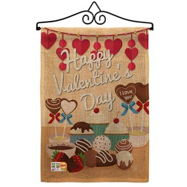 Ornament Collection GS192053-DB-02 Sweet Valentines Day Burlap Spring Impressions Decorative Vertical 13" x 18.5" Double Sided Garden Flag Set Metal Wall Hanger Hardware