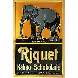 Tin Sign with Retro 'Riquet Elefant Leipzig Schokolade Kakao' Design [German Language]