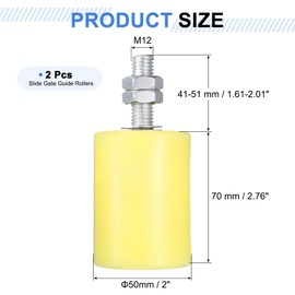 uxcell 2Pcs Slide Gate Guide Roller,2" Dia x 2-3/4" Length Nylon Rollers Gate Support Assembly, Universal Sealed Ball Bearing Rolling Gate Guider for Sliding Door, Yellow