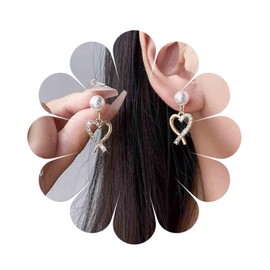Yheakne Vintage Crystal Heart Dangle Earrings Small Pearl Stud Earrings Rhinestone Heart Earrings Pearl CZ Love Heart Earrings Jewellery for Women and Girls, Zinc
