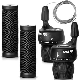 EMERK Bicycle 21 Speed Shifter Lever Revoshift Shift Lever Set, 3 x 7 Speed Grip Shift Left and Right Shifter for Mountain Bike with 1 Pair of Non-Slip Rubber Bike Handle Bar Grips