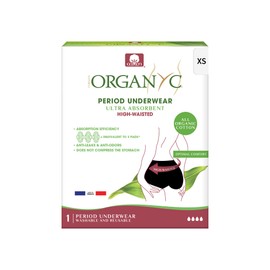 Organyc Organic Cotton Reusable Period Underwear, High Waist Panty, Ultra-Absorbent, Black, XS