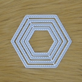 Nest of 4 Hexagon Stitch Patterned Metal Cutting Dies, Card Making, Scrapbooking, Photo Albums, Stencils, Paper Crafts, J1