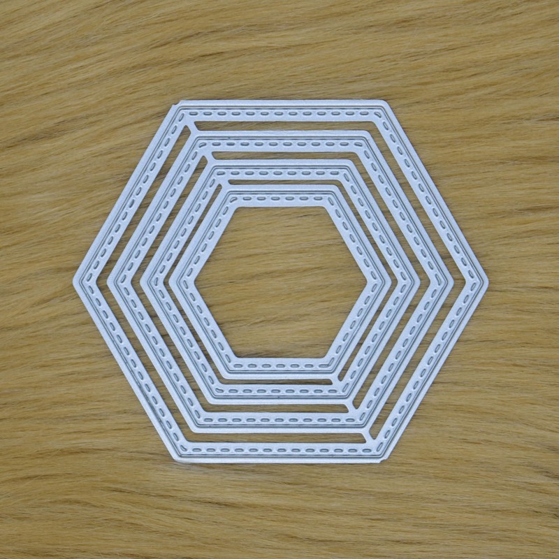 Nest of 4 Hexagon Stitch Patterned Metal Cutting Dies, Card