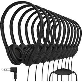 Maeline Bulk 10 Pack Stereo Headphones with in-Line Volume Control, Wired On-Ear Headphones with Soft Earpads for Classroom, Student Online Learning, Library, School, Museum, Travel - 3.5mm - Black