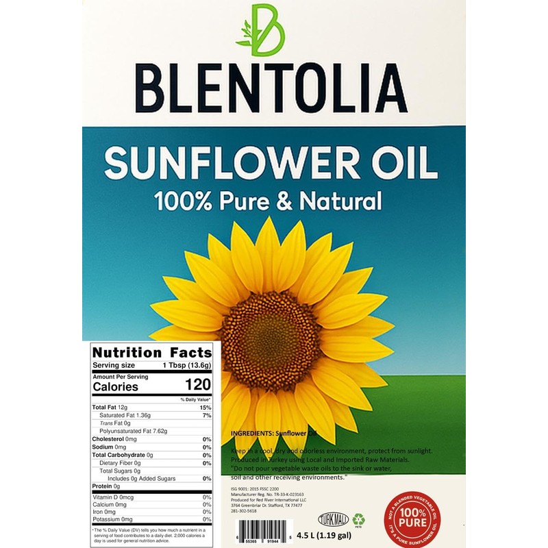 Blentolia- 100% Pure Sunflower Oil – 1.19 Gallon (4.5L) |